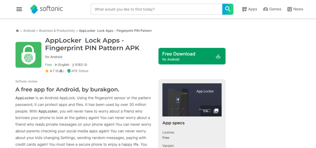 AppLocker – lock apps, fingerprint, pin, pattern