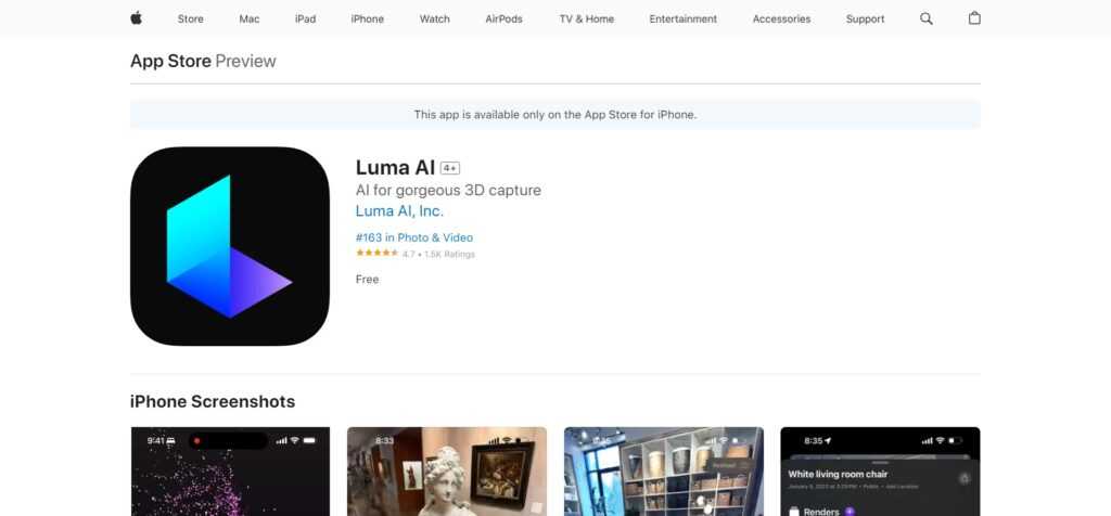 Luma AI (Best AI Apps For Iphone)