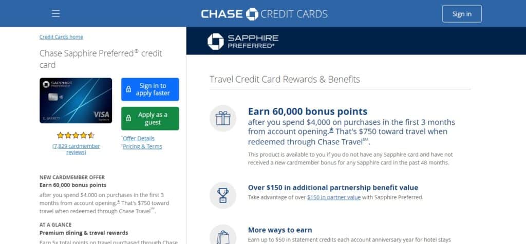 1. Chase Sapphire Preferred® Card (Best Travel Credit Card Deals Right Now)