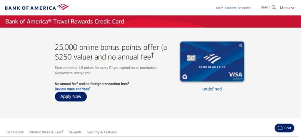 9. Bank of America® Travel Rewards credit card