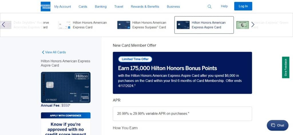 16. Hilton Honors American Express Aspire Card