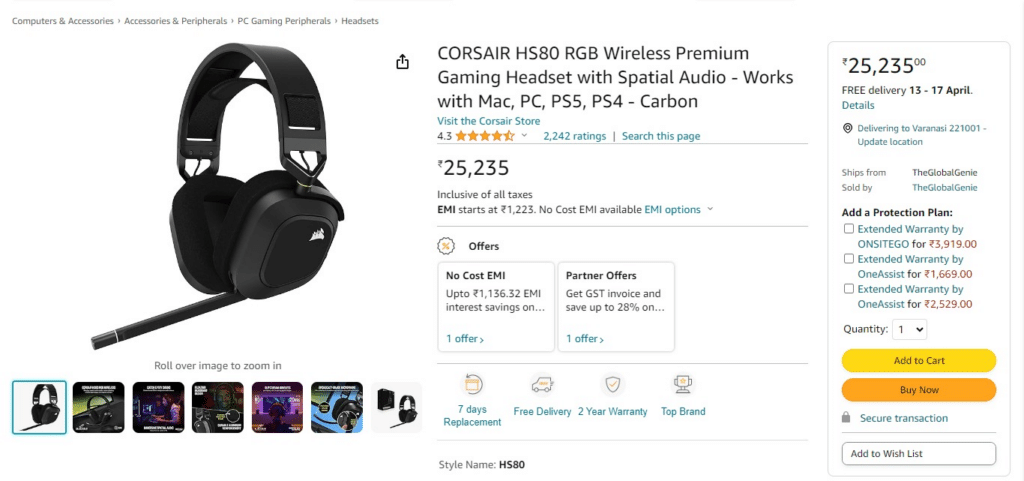 Corsair HS80 RGB wireless gaming headset